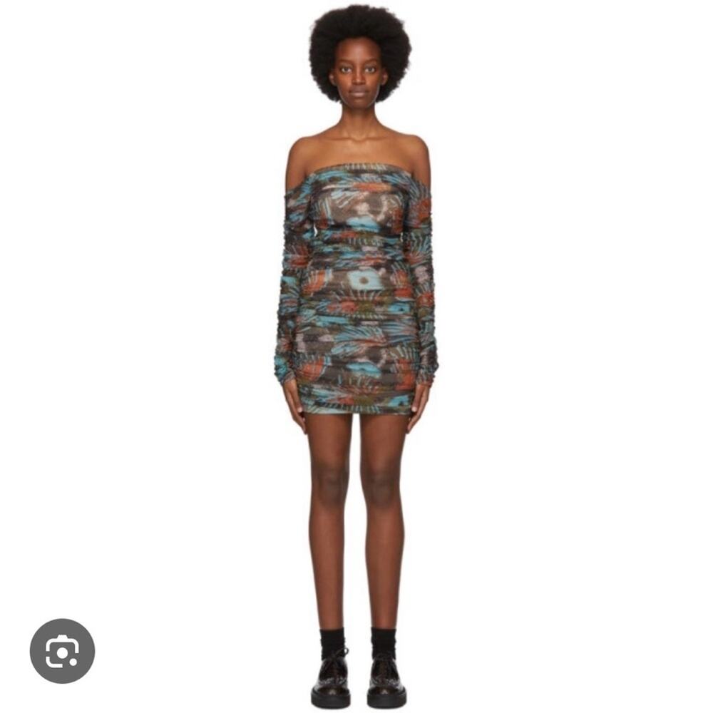 Martine Rose Blue Romandie Off-Shoulder Mini Dress Size Medium